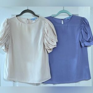 Antonio Melani Puff Sleeve Blouses Bundle, XS, Cream & Blue Lavender